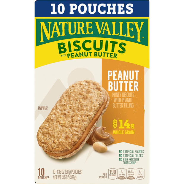 Nature Valley Biscuit Sandwiches, Peanut Butter, Snack Bars, 10 Bars, 13.5 oz