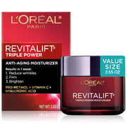 L'Oreal Paris Revitalift Triple Power Anti-Aging Face Moisturizer, Pro Retinol, Hyaluronic Acid & Vitamin C to Reduce Wrinkles, Firm & Brighten Skin, 1.7 Oz