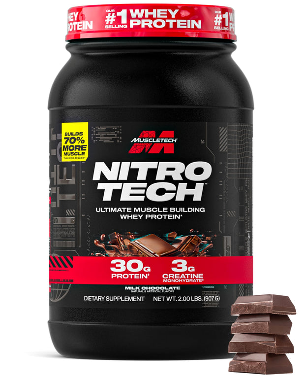 Muscletech Whey Protein Powder (Milk Chocolate, 4 Pound) - Nitro-Tech Ultimate Muscle Building Formula with Whey Protein Isolate - 30g of Protein, 3g of Creatine & 6.8g of BCAA - Packaging May Vary