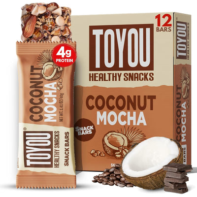 ToYou Chewy Fruit and Nut Bars - Healthy Protein Snacks | Coconut Mocha - 1.41 Ounce (Pack of 12) | Soft Chewy, Vegan, Fiber-packed Granola Bars for Adults and Kids, Made with Natural Ingredients