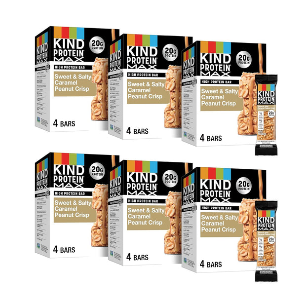 KIND Protein MAX Sweet & Salty Caramel Crisp Snack Bars, 20g of Protein, Keto Friendly, 1g of Sugar Per Bar, Gluten Free, 24ct Value Pack