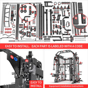 Smith Machine with Cable Crossover System, Multi-Function Squat Rack Power Cage for Home Gym, Power Rack and Packages Weight Sets