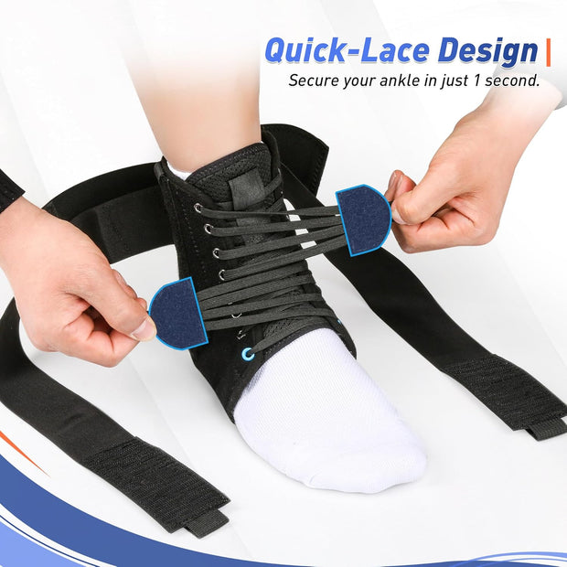 Quick Lace Up Ankle Brace for Women Men with Removable Side Splints, Ankle Stabilizer Braces for Sprained Ankle, Achilles Tendonitis, Ankle Support for Basketball,Volleyball,Soccer,Tennis,M