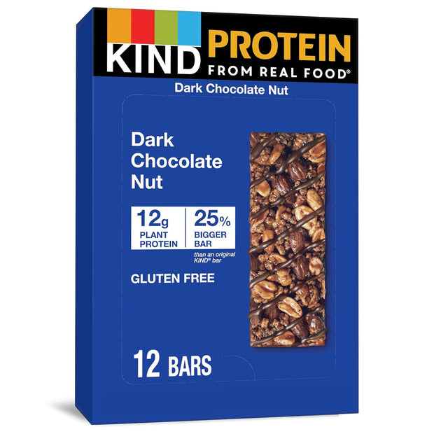 KIND Protein Snack Bar, Dark Chocolate Nut, Healthy Snacks, Gluten Free, 12g Plant Protein, 12 Count
