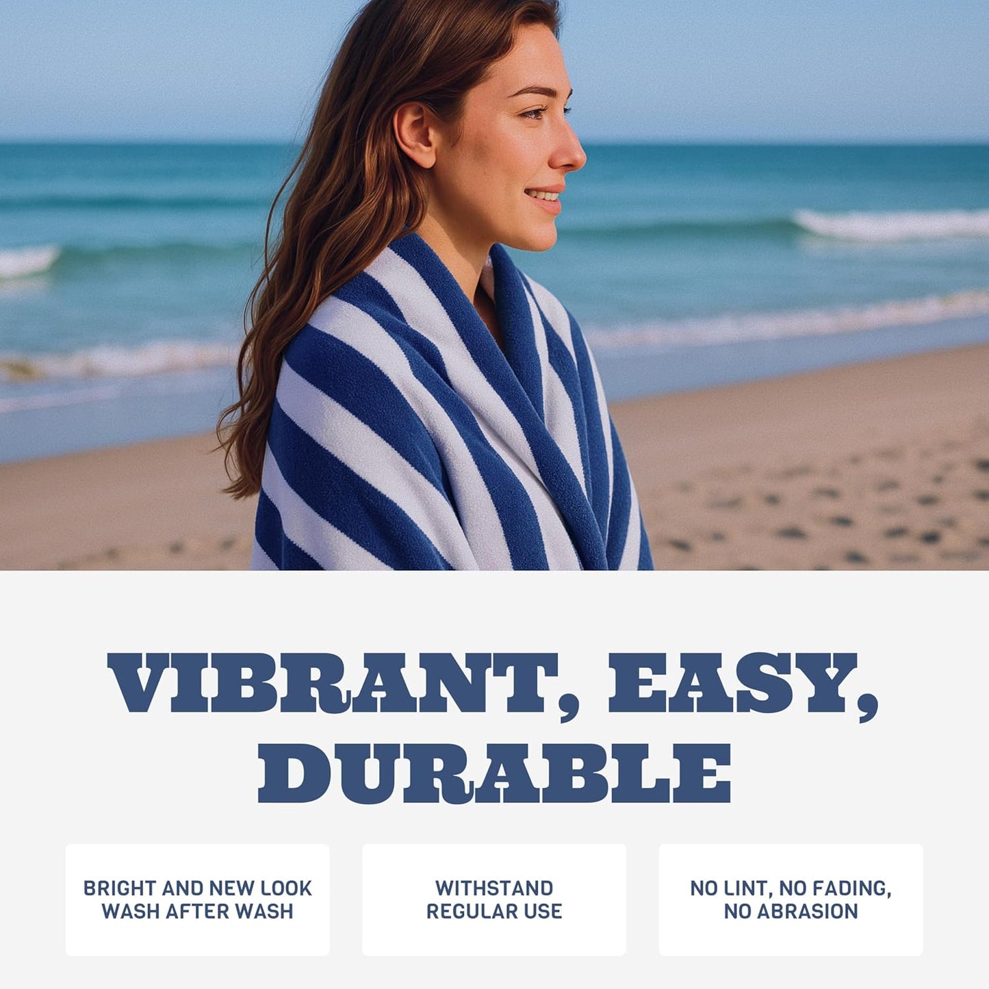 White Classic Stripe Cabana Beach Towels Oversized 2 Pack, Cotton Bath Towel Large - Luxury Plush Thick Hotel Swim Pool Towels for Adults Super Absorbent Quick Dry - 35x70 Mild Navy Blue | 2 Pack