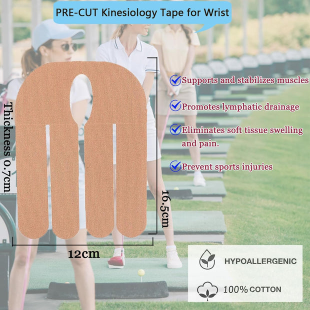 Kinesiology Tape for Wrist Precut, 12pc Waterproof & Breathable Bowling Wrist Tapes, Hypoallergenic Latex-Free Elastic Athletic Tape for Carpal Tunnel, Sports Joints Muscle Support.(Mix)