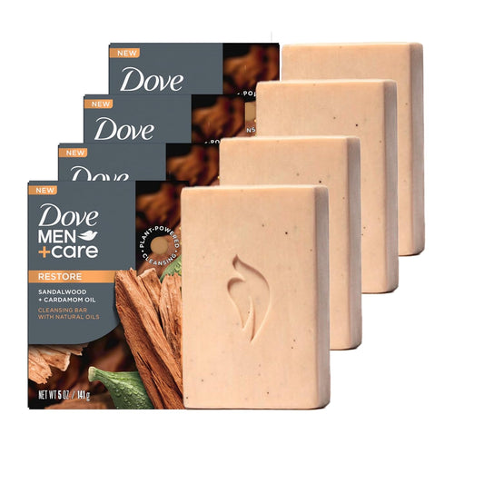 DOVE MEN + CARE Cleansing Bar Soap Sandalwood + Cardamom Oil 4 Bars to Rebuild Skin in the Shower