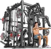 Smith Machine with Cable Crossover System, Multi-Function Squat Rack Power Cage for Home Gym, Power Rack and Packages Weight Sets
