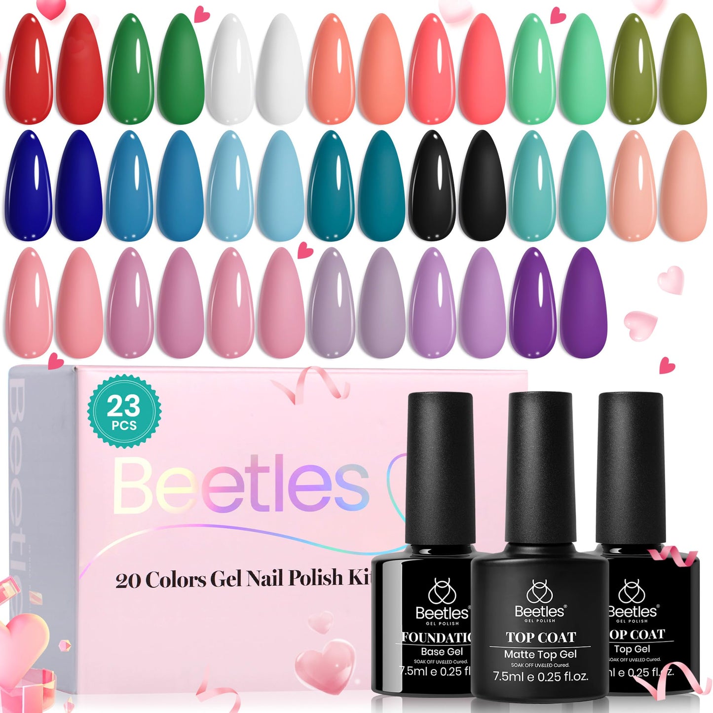 Beetles Gel Nail Polish Set,119 PCS 100 Colors Gel Polish Kit Base Glossy Matte Glitter Top Coat Neon Glitter Pearl Cat Eye White Red Pink Nude Nails Gift for Women Beetles Infinite Styles 100 Colors