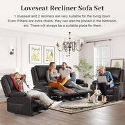 Loveseat Recliner Sofa Set with 2-Tier Cushion, 2+1+1 Pieces in Living Room, 2 Seater Reclining Loveseat Leather with Removable Console, 2 Oversize Recliner Chair Sofa Seat - Grey