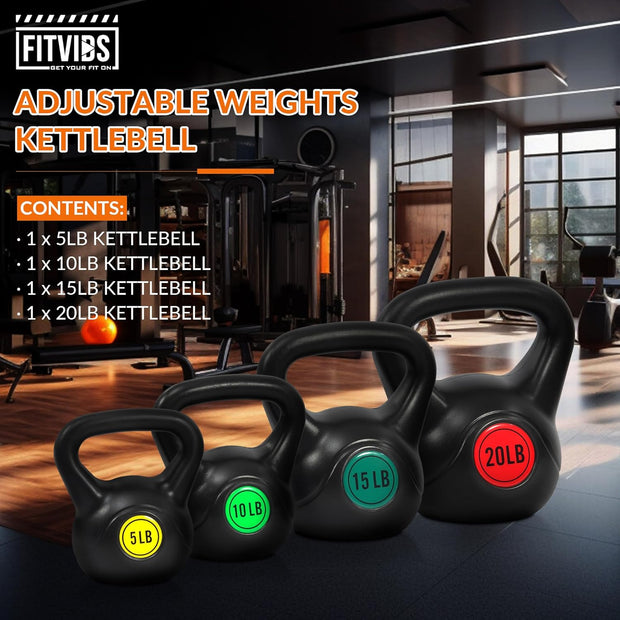 Wide Grip 3-Piece or 4-Piece Kettlebell Exercise Fitness Weight Set, Include 5 lbs, 10 lbs, 15 lbs and 20 lbs, Set of 3 or Set of 4