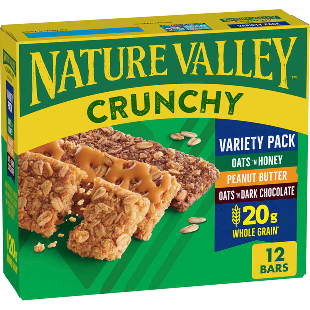 Nature Valley Crunchy Granola Bars Bulk Variety Pack, Oats 'n Honey, Peanut Butter & Oats 'n Dark Chocolate, 30 Two-Bar Wrapped Pouches (60 Bars Total), Whole Grain, No Artificial Flavors, 44.7 OZ