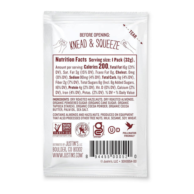 Justin's Chocolate Hazelnut & Almond Butter Squeeze Pack, Organic Cocoa, Gluten-free, Responsibly Sourced, Packaging May Vary, 1.15 Ounce (Pack of 10)