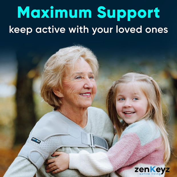 ZENKEYZ Shoulder Brace for Women & Men Rotator Cuff Support, Neoprene Stabilizer with Hot Cold Pack Pocket - Adjustable Arm Sling Shoulder Immobilizer, Left Right (Black, L/XL)