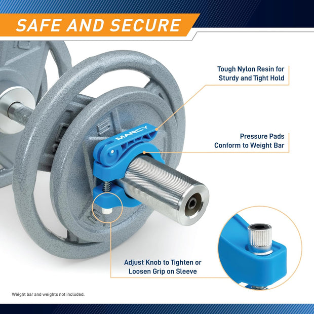 Marcy Adjustable Nylon Resin Olympic (2-inch) Barbell Lock Collar Clips with Quick Release Latch for Weight Training & Fitness Training, Blue, OBC-9BL