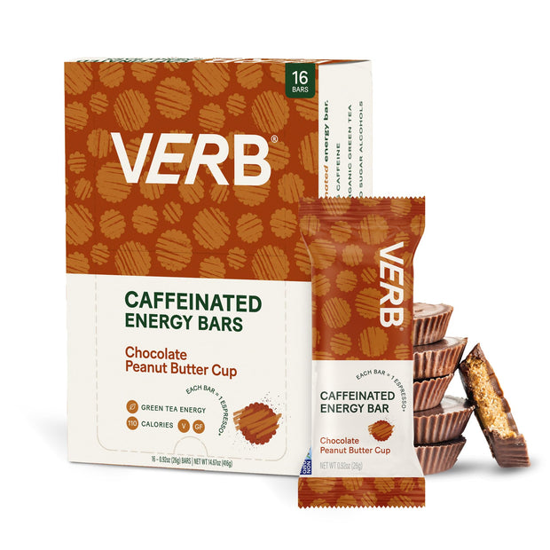 Verb Caffeinated Energy Bars Variety Pack - 2 Delicious Flavors (26g, Pack of 16) 110-Calorie Delicious Low Sugar Energy Bar, Vegan & Gluten Free On-the Go Snack with 80mg Green Tea Caffeine