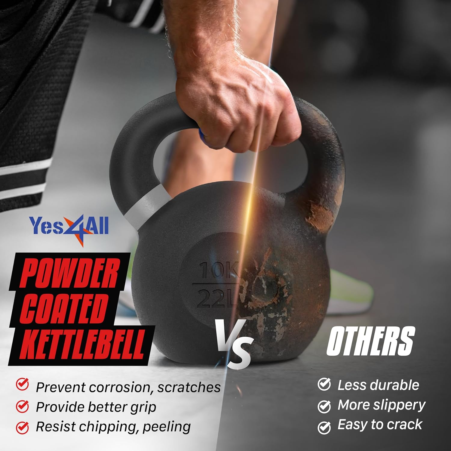 Yes4All Powder Coated Cast Iron Kettlebell Single Dark Red - 36 KG / 79 LB Strength Training Kettlebells Weight Set for Full Body Workout, Home Gym