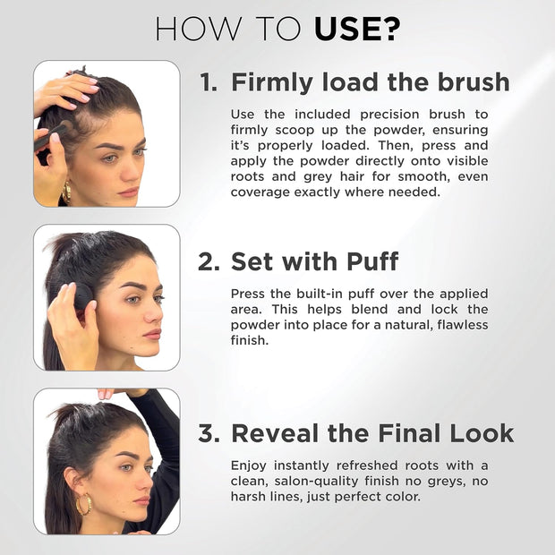 THICK FIBER Root Touch Up Powder - Water & Sweat Resistant Hair Loss Concealer Set for Thinning Hair Women, Includes Brush (Black)