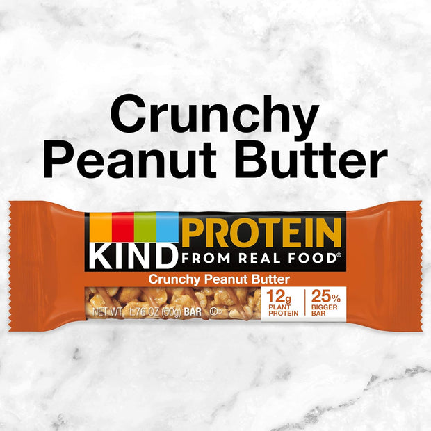 KIND PROTEIN Healthy Snack Bar, Crunchy Peanut Butter, 12g Plant Protein, Gluten Free Snack Bars, 1.76 OZ, (30 Count)
