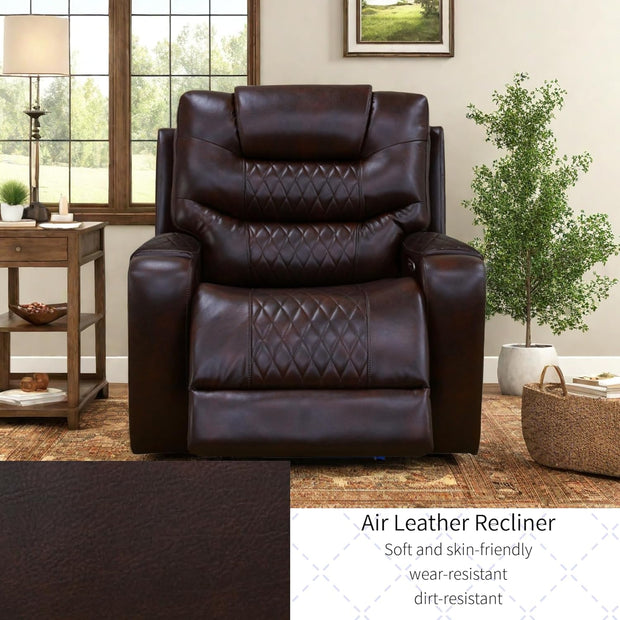 Living Room Furniture Set, Power Reclining Sofa Set, Air Leather Recliners with Built-in USB Ports and Storage Console, LED Reclining Couch Set for Living Room (Wine, Sofa Loveseat Chair)