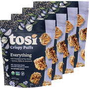 Tosi Crispy Puffs (3oz, 4 Pack), Vegan Crunchy Snacks, 8g Plant Based Protein, Nut-Free, Allergen Friendly, Healthy Snacks for Adults & Kids, Gluten Free Treats, Ancient Grains (Cinnamon Apple)