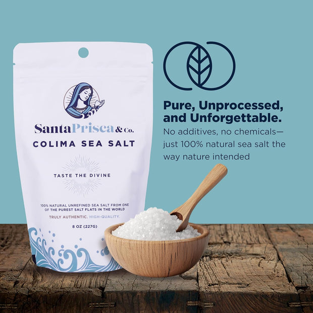 Santa Prisca & Co. Premium Colima Sea Salt – Hand-Harvested, Unrefined Mexican Sea Salt Crystals | Gourmet Finishing Salt for Cooking, Grilling & Everyday Use | Mineral-Rich, Small Batch, 8 oz