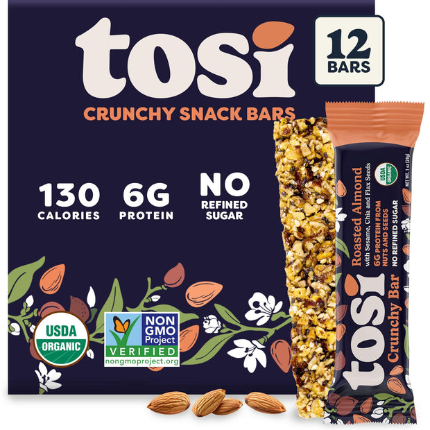 Tosi Nut Bars, Cashew Blueberry, Healthy Snacks for Adults & Kids, Plant Based Crunchy Bars (6G Protein), Organic Keto Snacks, Vegan, Gluten & Soy Free, Low Sugar, Omega 3s, 1oz, 12-Pack