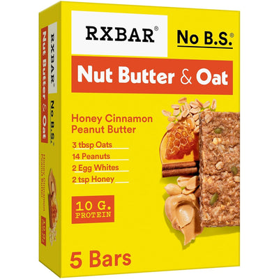 RXBAR Nut Butter and Oat Protein Bars, Protein Snacks, Snack Bars, Honey Cinnamon Peanut Butter, 9.7oz Box (5 Count)