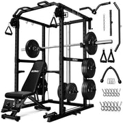 R1-V4 Power Cage Rack, 2000LB Squat Rack with Cable Crossover System, Multi-Function Weight Cage, Home Gym Workout Machine with More Training Attachments
