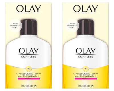Olay Face Moisturizer, Complete with Sunscreen SPF 15, Daily Facial Lotion for Normal Skin, Lightweight Hydrating Broad Spectrum Sun Protection - Vitamin C, E, and Niacinamide - 6 Oz 2 Pack
