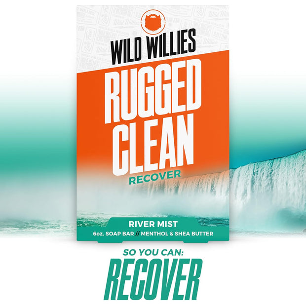 Wild Willies Moisturizing Mens Bar Soap - Bath Soaps with Shea Butter for Odor Protection - Natural Body Bar for Men - River Mist Scent, 3 Pack