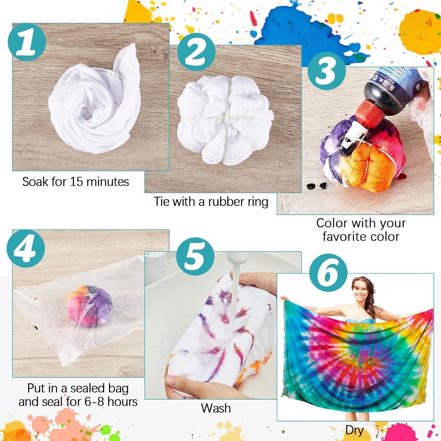 Zoooyawn 6 Set White Cotton Beach Towels for Tie Dye 71 * 43 Inch Large Oversized Beach Towel Tie Dye Kit for Women DIY Party Project