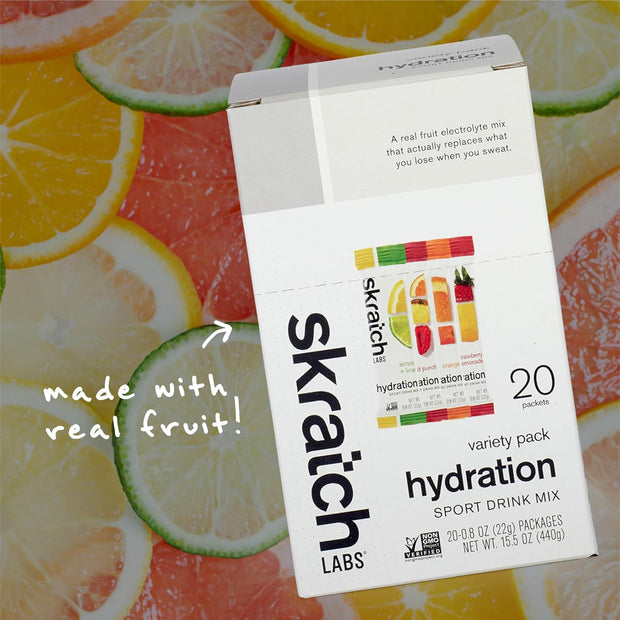 Skratch Labs Hydration Packets - Hydration Drink Mix, Variety Pack (20 Single Serving Packets) - Electrolyte Powder Developed for Athletes and Sports Performance, Gluten Free, Vegan, Kosher