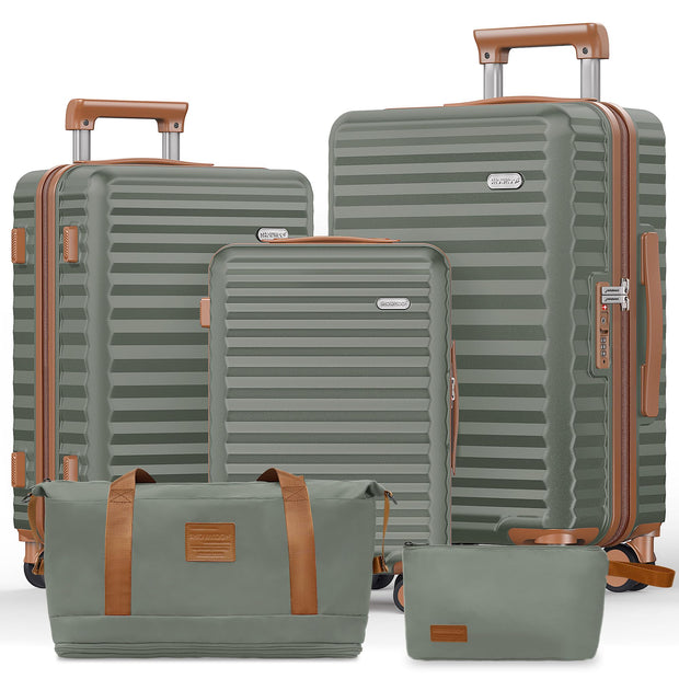 SHOWKOO Luggage Sets 3 Piece Hardside Expandable Suitcase with Double Spinner Wheels Tsa Lock Green (20in/24in/28in)
