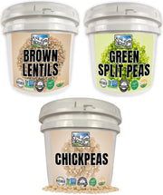 Palouse Brand Emergency Legume Bucket Supply | Certified Glyphosate Residue Free | 75 LBS | Chickpeas, Lentils and Green Split Peas [25 lbs each]