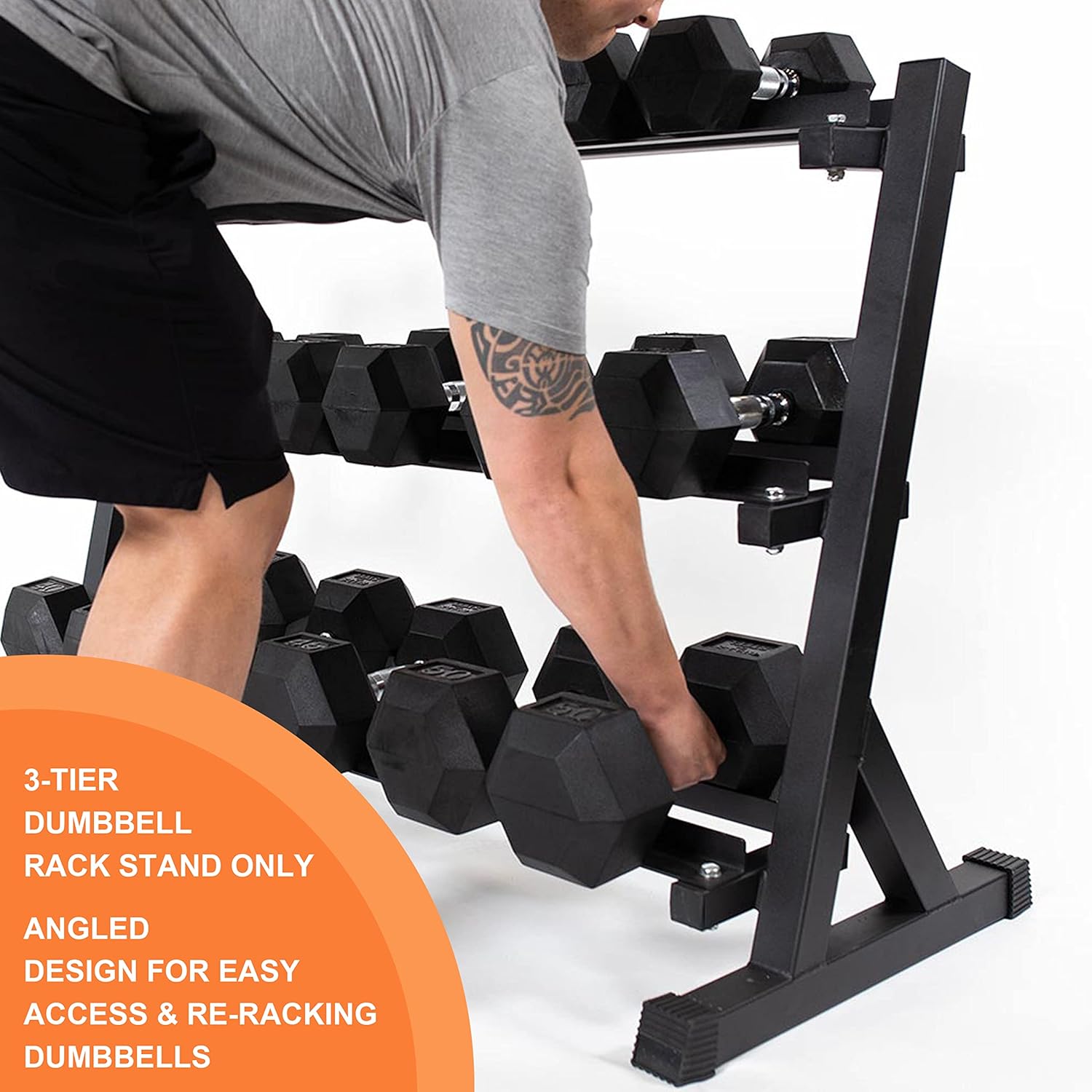 3-Tier Dumbbell Rack Multilevel Weight Storage Organizer for Home Gym, Weight Rack for Dumbbells, Kettlebells, 1100LBS(Rack Only)