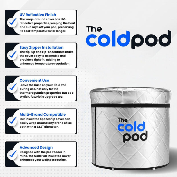 The Cold Pod Insulated Ice Bath Cover,Fits 85Gallons Round Ice Tubs at Diameter of 29.5",Silver UV and Sunlight Reflective Cold Plunge Tub Wrap,All Weather Resistant Protective Lid