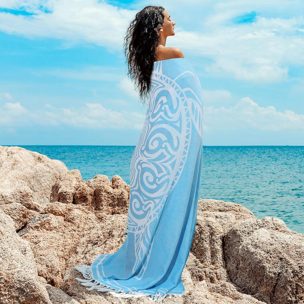 Tranqun 2pcs Oversized Beach Towel Blanket Turkish Giant Sandproof Towel XXL 66 x 71 Spacious Microfiber Lightweight Sand Towels Picnic Park Summer Travel Camping for Adult(Whale,Blue)