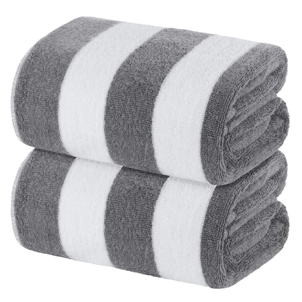White Classic Stripe Cabana Beach Towels Oversized 2 Pack, Cotton Bath Towel Large - Luxury Plush Thick Hotel Swim Pool Towels for Adults Super Absorbent Quick Dry - 35x70 Mild Navy Blue | 2 Pack