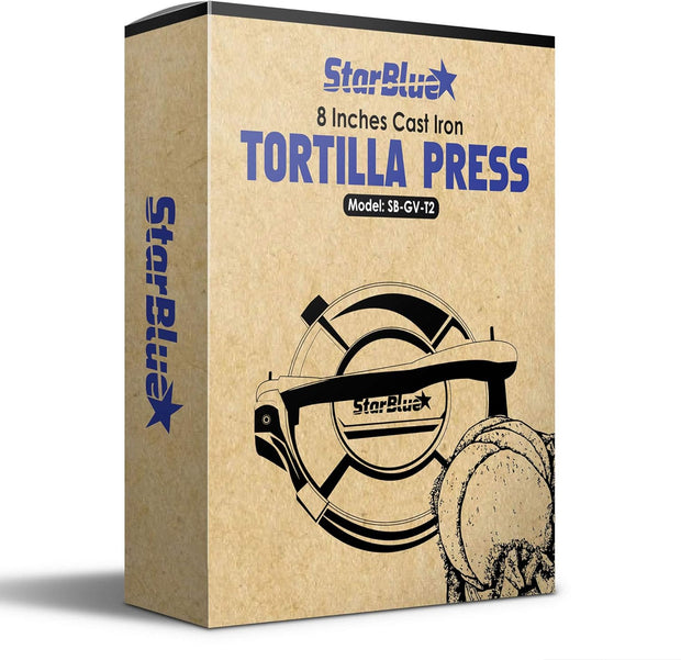 10 Inch Cast Iron Tortilla Press by StarBlue with FREE 100 Pieces Oil Paper and Digital Recipes e-book - Tool to make Indian style Chapati, Flour Tortilla, Roti