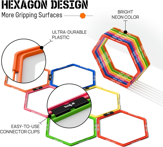 Yes4All Hex Agility Rings/Speed Rings with Carrying Bag – Hexagon Rings, Agility Hurdles for Agility Footwork Training