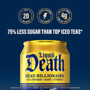 Liquid Death, Dead Billionaire Iced Tea, 12-Pack (12 oz Cans), Half Lemonade Half Black Tea, Low Calorie, No Artificial Sweeteners, B12 & B6 Vitamins