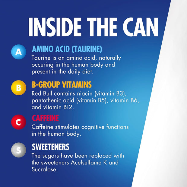 Red Bull Sugar Free Energy Drink with 80mg Caffeine plus Taurine & B Vitamins, 8.4 Fl Oz, Pack of 4 Cans