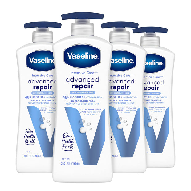 Vaseline Intensive Care Unscented Advanced Repair Body Lotion - Ultra-Hydrating with Lipids for Extremely Dry Skin, 20.3 oz, Pack of 3