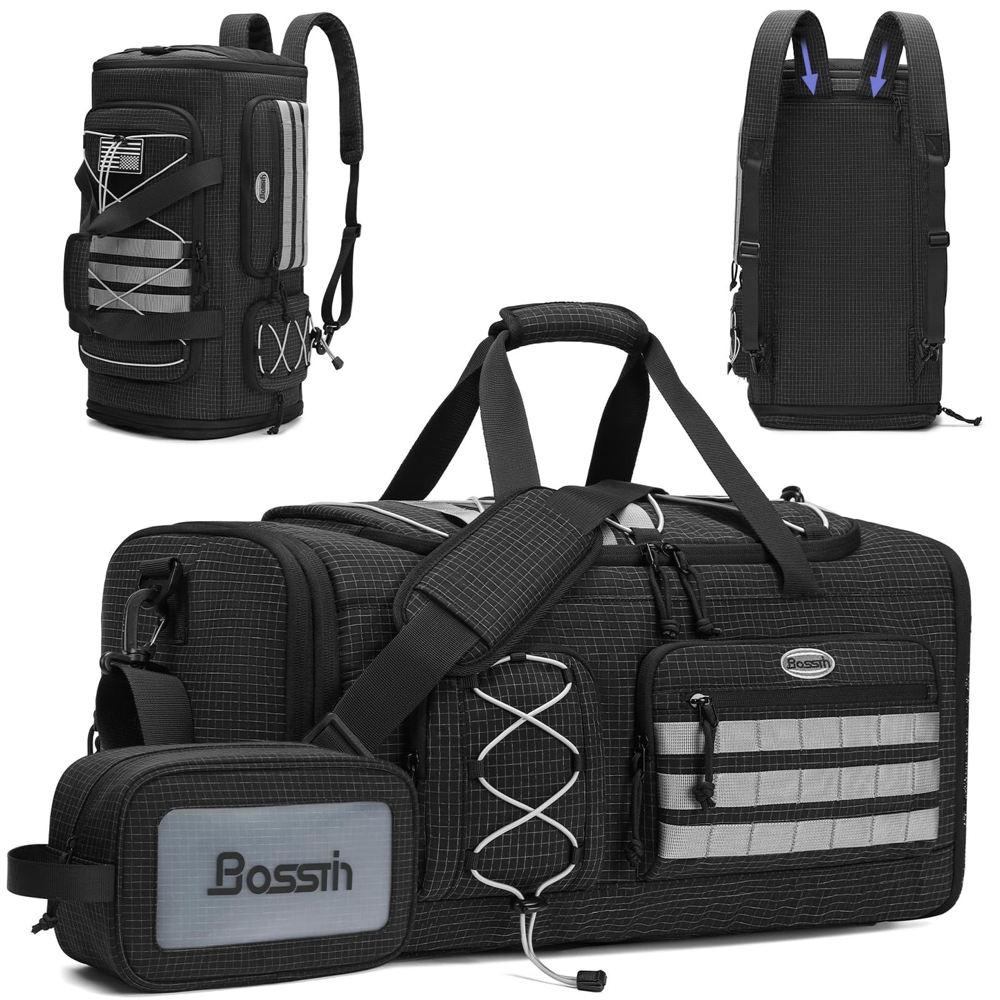 Bosstin Gym Bag for Men & Women, 45L Travel Duffle Sports Duffel Bag Gym Weekender Overnight Backpack with Shoe Compartment (Grey)