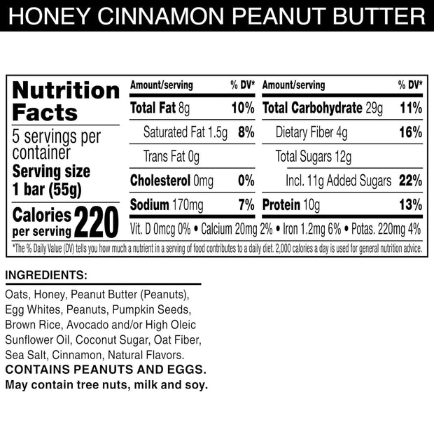 RXBAR Nut Butter and Oat Protein Bars, Protein Snacks, Honey Cinnamon Peanut Butter (6 Boxes, 30 Bars)