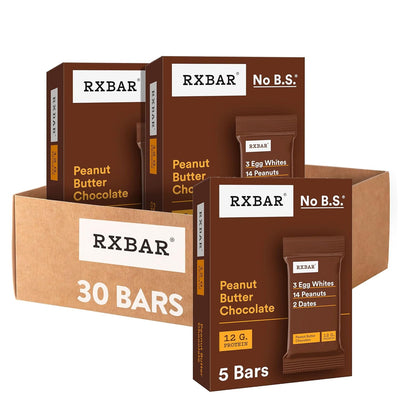 RXBAR Protein Bars, 12g Protein, Gluten Free Snacks, Peanut Butter Chocolate (6 Boxes, 30 Bars)