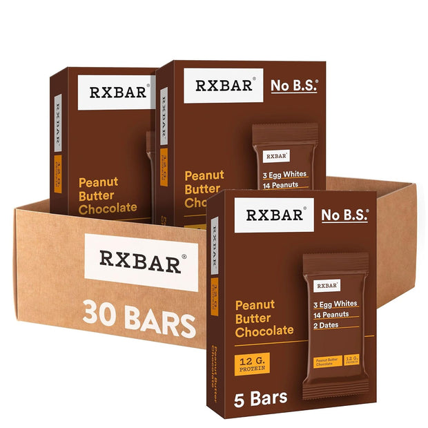 RXBAR Protein Bars, 12g Protein, Gluten Free Snacks, Peanut Butter Chocolate (6 Boxes, 30 Bars)