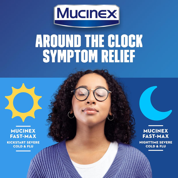 Mucinex Maximum Strength Fast-Max Cold & Flu and Nightshift, All-in-One Multi Symptom Relief Liquid, 6 Fl Oz - 2 Count (Pack of 1)