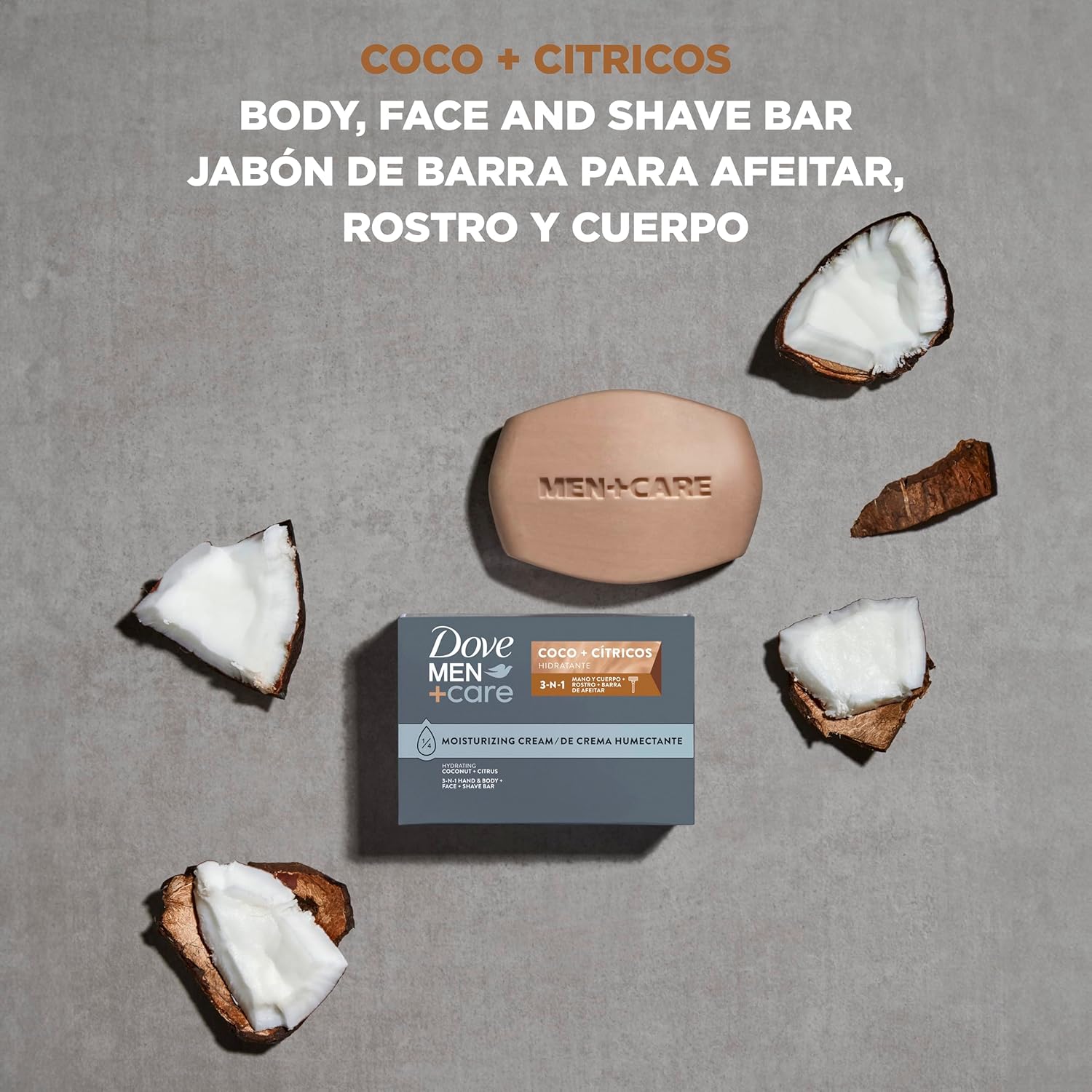 DOVE MEN + CARE Hidratante Coco + Cítricos Hand & Body Face + Shave Bar 6 Count for Hydrated Skin 3.75 oz